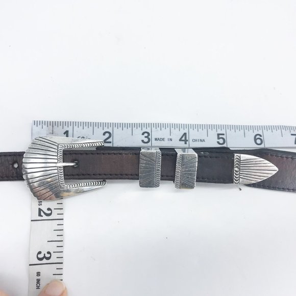 Vtg EUGENE CHARLEY Navajo Sterling Silver Ranger Belt Buckle Western Handmade - Picture 4 of 6